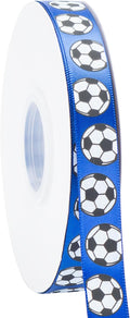 Soccer Ribbon,5/8-Inch x 50-Yard,White/Blue,Use for Team Hair Bows,Wreath,Sport Lanyards,Gift Wrapping,Party Decoration,All Crafting and Sewing (Blue, 50-Yard)