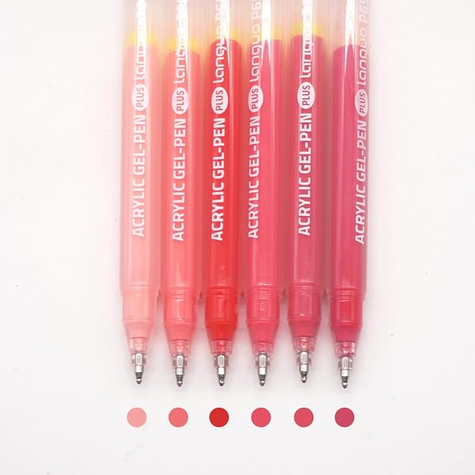 Acrylic Gel Pens for Coloring Books, Quick Dry 6 Pcs 1.0mm Fine Point Gel Marker Pen for Drawing, Journaling Art, Lip Gloss Red