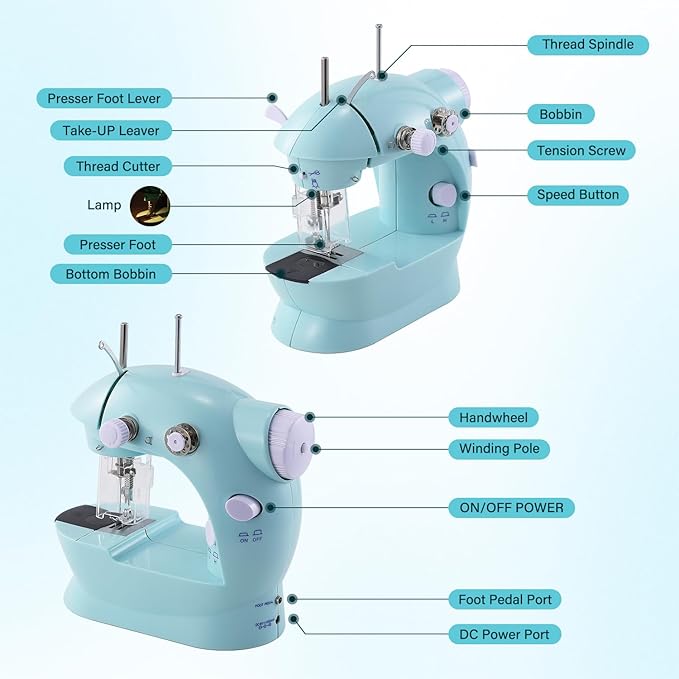 Sewing Machine for Beginners with Expansion Table and Foot Pedal and 42Pcs Sewing kit Finger Guard & Light Mini Small Portable Sewing Machines 2-Thread 2-Speed 2-Switches for Kids Ages 8-12