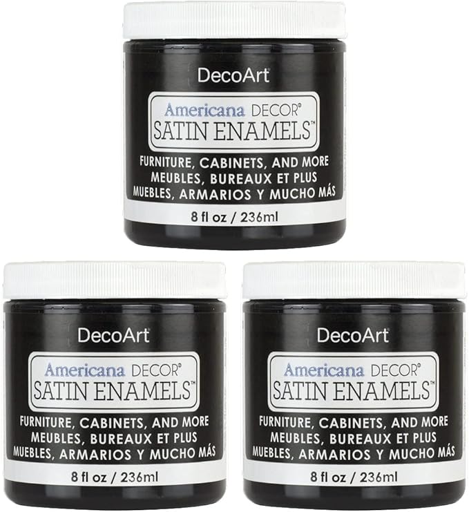 DecoArt Satin Enamels Classic Black, 8 fl oz, Jar (Pack of 3)