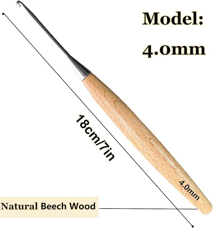 Beech Wood Crochet Hooks,4mm Ergonomic Handle Crochet Hook Hand DIY Comfortable Smooth Long  Crochet Needle for Crocheting Yarn and Beginners,Experienced Crochet Lovers