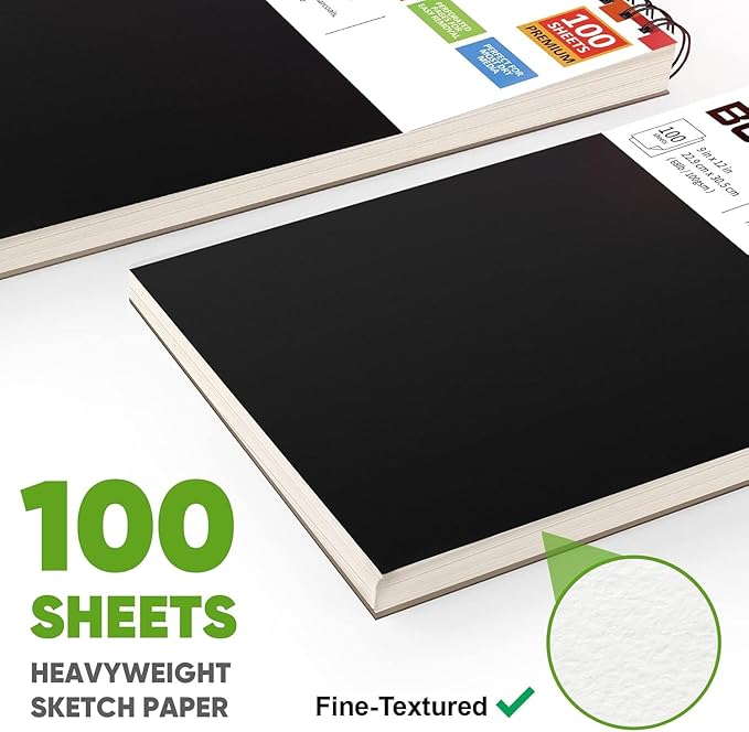 Soucolor 9" x 12" Sketch Book, 100 Sheets Top Spiral Bound Sketchbook with Acid-Free 68lb/100gsm Drawing Paper, Artist Sketch Pad for Kids, Adults & Teens Painting, Drawing, 1 Pack