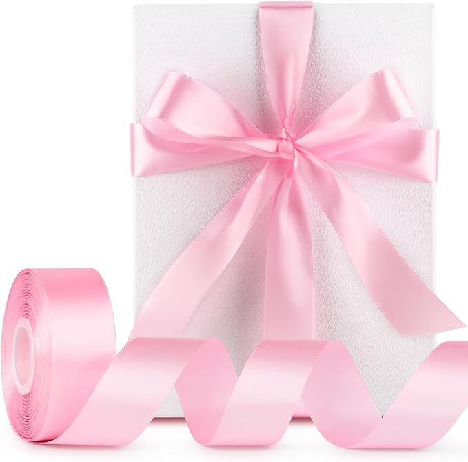 1-1/2 Inch Wide Pink Satin Ribbon, 50 Yards Solid Polyester Fabric Ribbon for Roses Making, Gift Wrapping, Valentine's Day, Wedding Decorations, Crafts, Bows, Flower Bouquets