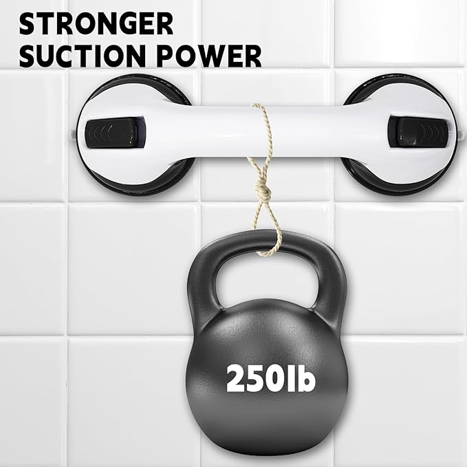 2-Pack Grab Bars for Bathtubs and Showers, 12 inch Shower Handle Suction Shower Bar, Safety Bars for Shower Chair, Bathroom Grab Bar for Senior，No Drilling Removable (Gray, 12 inch)