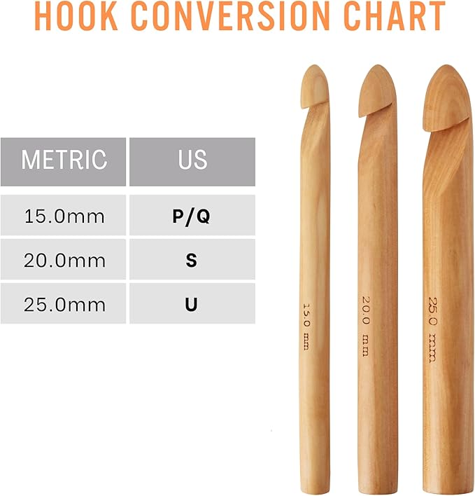 Bamboo Crochet Hooks Set - 15mm(P/Q), 20mm(S), 25mm(U) 3PCS Giant Hooks with Portable Case - Perfect for Big Loop or Extra Bulky Yarn Projects