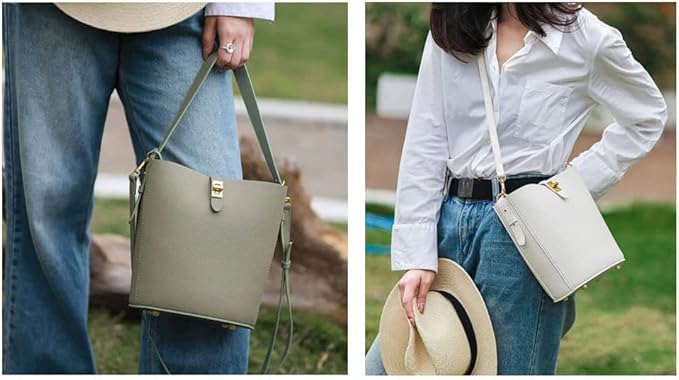 POPSEWING Leather Simple Bucket Crossbody Bag Kits, DIY Shoulder Purse with Sewing Kit, DIY Handmade Bag Kit for Mom Girlfriend (White)