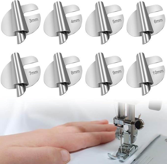 TOOVREN 8pcs Rolled Hem Presser Foot Sewing Rolled Hemmer Foot 3mm-10mm 8 Sizes Wide Hemmer Feet Set Seam Guide Universal Presser Feet Hemming for Sewing Machine Accessories and Tools