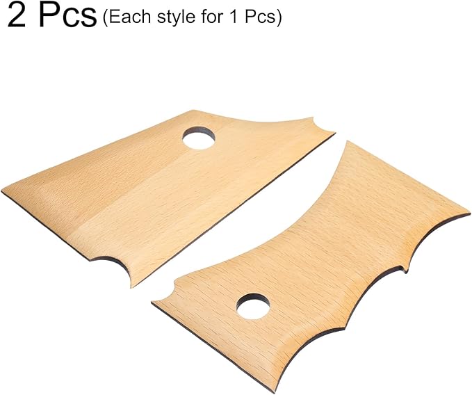 HARFINGTON 2pcs Pottery Ribs Trimming Tools Beech Pottery Profile Foot Big Wave Shaper Design Texture Rib Beech Wood for Carving Ceramics Clay