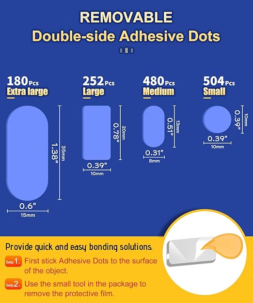 Large Mounting Putty No Residue, Double Sided Tape Glue Adhesive Dots Clear Museum Sticky Tack, Picture Hanging Strips Fixed Posters Decor Art Craft Party, 0.39 x 0.78 in (252 Pcs)