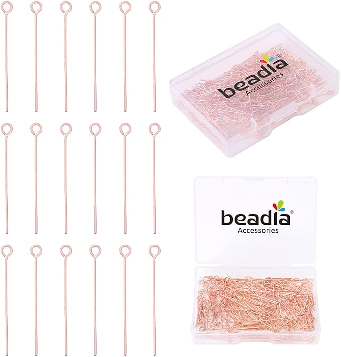 Rose Gold Plated Open Eye Pins Non Tarnish 20mm 200pcs for Jewelry Making Findings