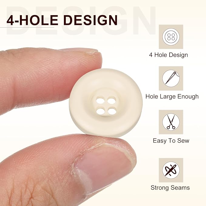 HARFINGTON 50pcs Sewing Button 18mm (11/16 Inch) 4 Holes Resin Thickened Round Crafting Replacement Buttons for Clothing DIY Crafts Decoration, Beige
