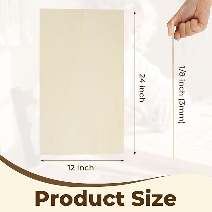 12 Pack Basswood Sheets 12"x24"x1/8", 3mm Basswood for Laser Cutting, Wood for Laser Cutting and Engraving, Laser Engraver Blanks, DIY Architectural Models Making, Wood Engraving
