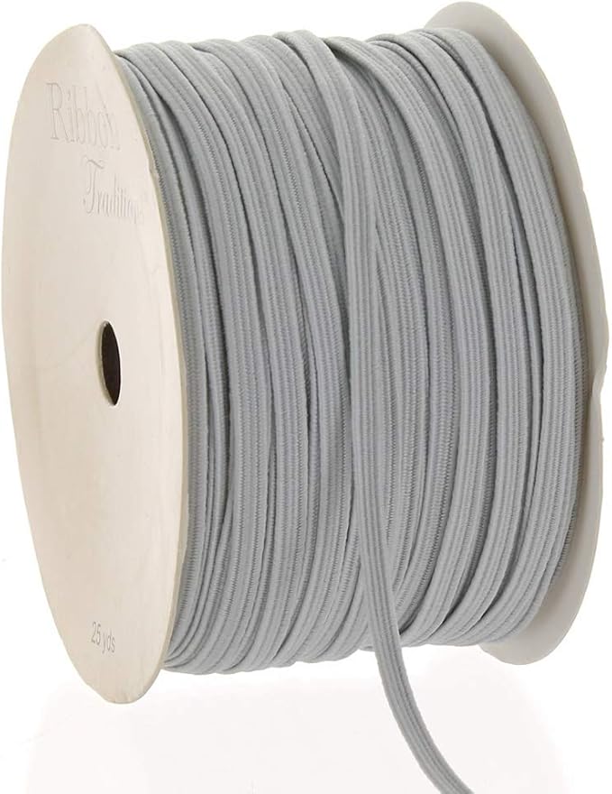 HairBow Center LLC 1/8" Width Skinny Elastic Band - Braided Cord - Gray - 25 Yards