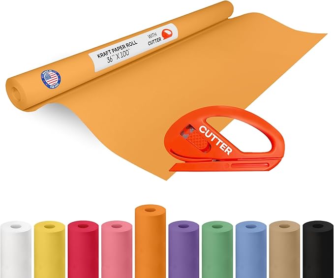 Orange Kraft Paper Roll 36" x 1200" (100 feet) with Cutter - USA-Made Gift Wrapping Paper for Packing, Moving, Shipping & Crafts/Arts - 100% Recyclable Natural Craft Material by IDL Packaging