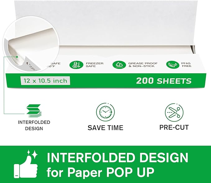 EcoDispose Precut POP UP Deli Paper Sheet Pack of 200, Interfolded Heavy Paper for Food Wrap and Serving (12" x 10-1/2", White）