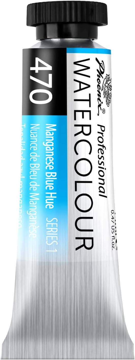 PHOENIX Professional Watercolor Paint Single Tube - 0.47 Fl Oz / 14ml - Manganese Blue Hue