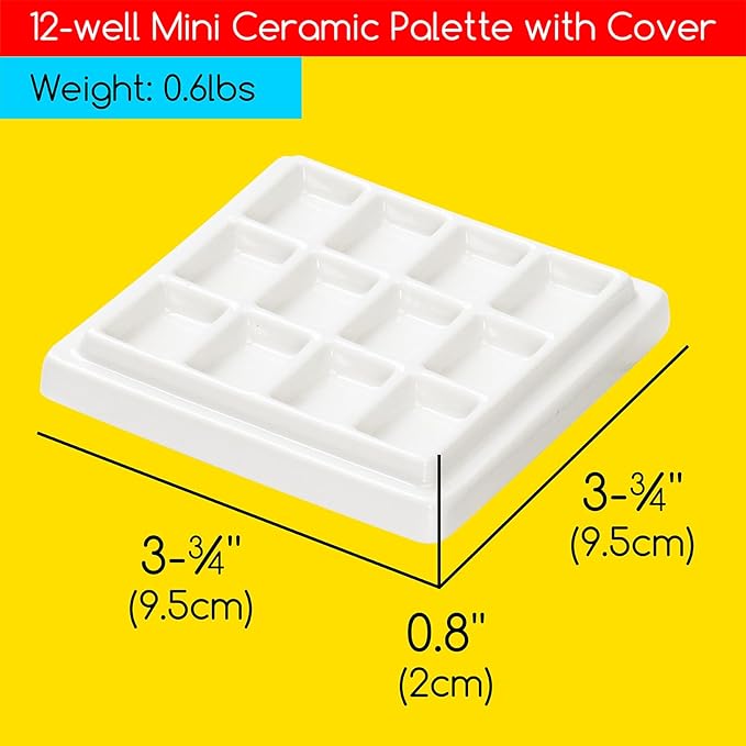 MEEDEN 3 Pack Ceramic Palettes with Cover, Painting Palette for Watercolor Gouache Color Mixing, Pure White Porcelain Palette, Multi-Functional Palette for Hobby and Crafts