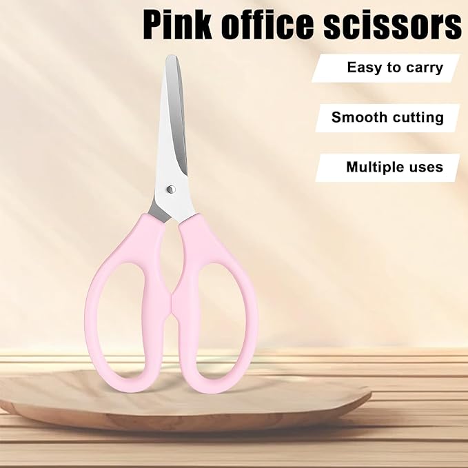 Pink Scissors, 5" Stainless Steel Blade with Acrylic Handle All Purpose Scissors Stationery Paper Cutting Tool for Office, Home (Pink)