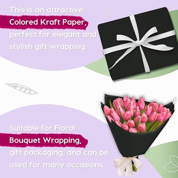 PerkHomy 24" x 1,440" (120') Black Kraft Paper Roll for Craft Bulletin Board Paper Art Table Covering Crafting Gift Wrapping Bouquet Packing Parcel 80GSM 55LB (Black, 24" x 120')