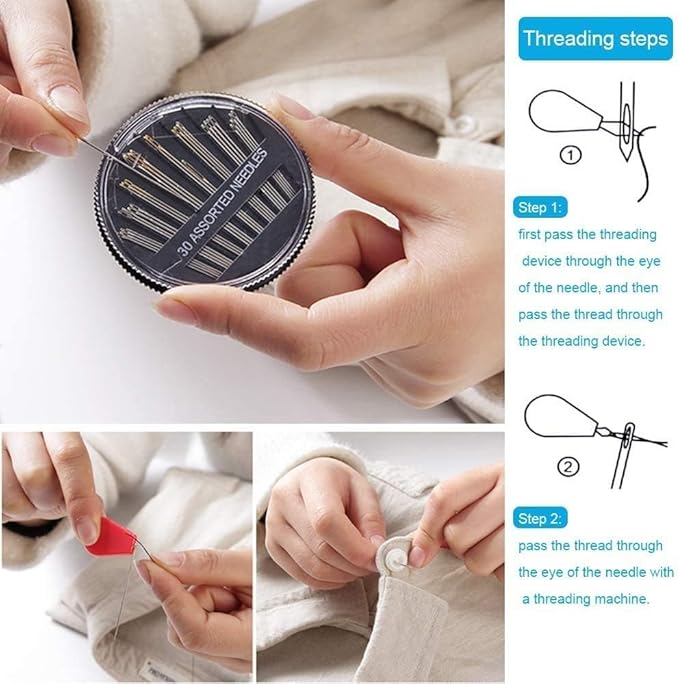 Sewing Kit for Adults & Beginners - Portable Travel Hand Sewing Supplies with Case, Thread, Needles, Scissors - Complete Basic Starter Set (Pink)
