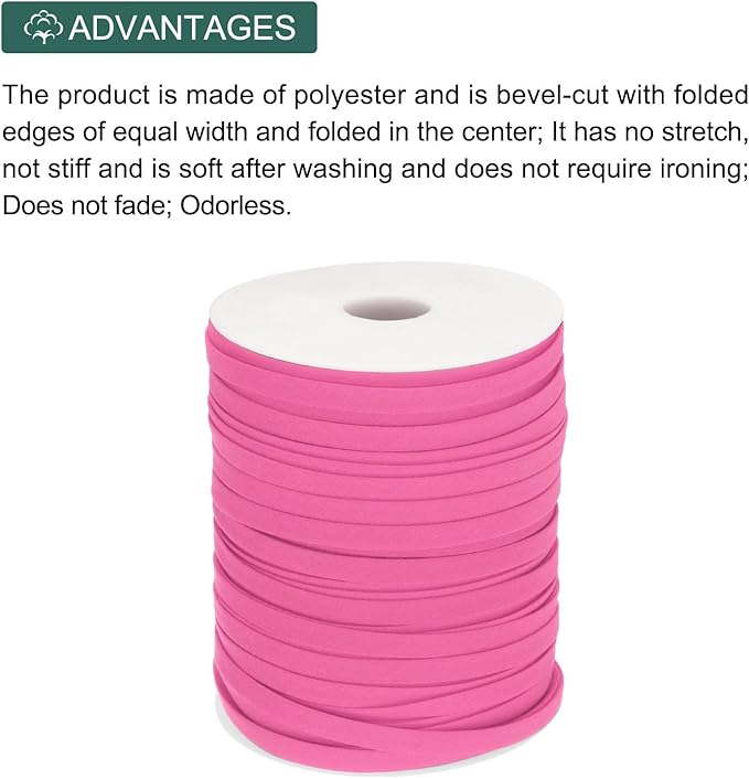 MECCANIXITY 1/4 Inch Double Fold Bias Tape Polyester Continuous Bulk Bias Tape for Sewing, Seaming Quilting Hemming Binding Crafts (Rose Red 100 Yards)
