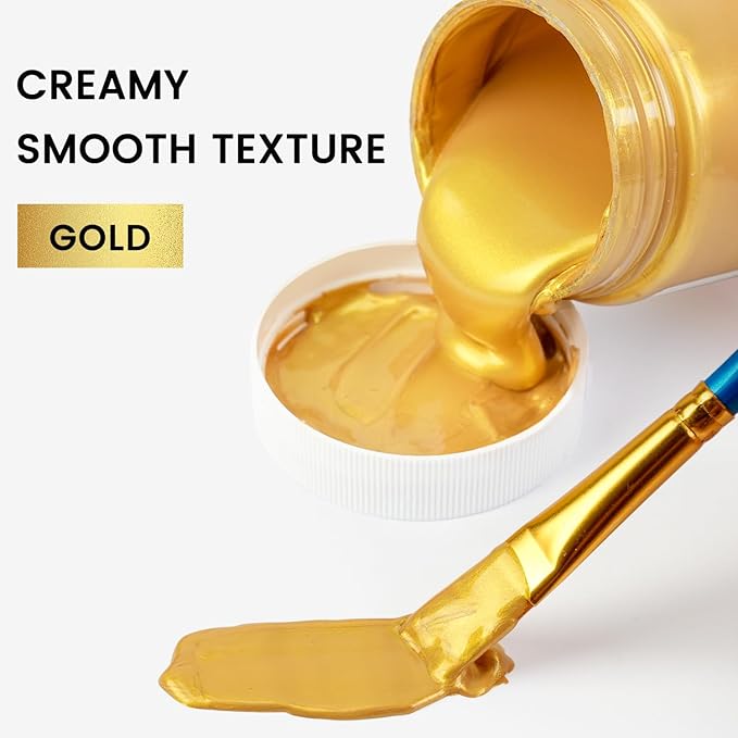 ARTME Acrylic Paint Metallic Gold, 100ml Gold Leaf Paint for Art Painting, Hand-crafts, Non-Toxic, Non-Fading Gold Paints Ideal for Canvas, Wood, Fabric, Ceramic, Stone Craft Supplies