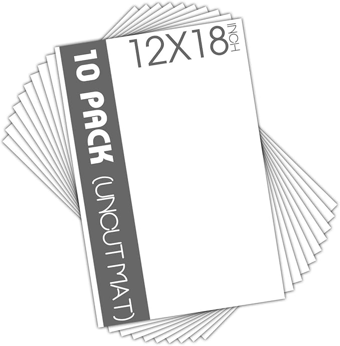Mat Board Center, Pack of 10 12x18 White Uncut Mat Boards, Acid-Free Backing Matte Boards for Frames, Prints, Photos, Pictures