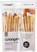 KINGART 50-Piece Paint Brush Set, Acrylic, Oil, Watercolor Gouache Paints, Face & Nail, Miniature Detailing & Rock Painting for Adults & Kids