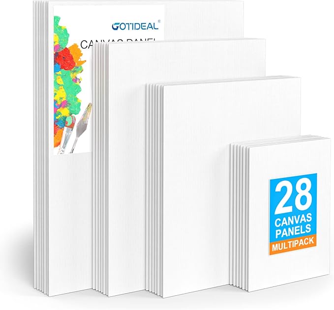 GOTIDEAL Canvas Boards for Painting Multi Pack, Primed 5x7, 8x10, 9x12, 11x14 Set of 28, White Blank Canvas Panel- 100% Cotton Artist Canvases Pack for Acrylic, Oil, Watercolor