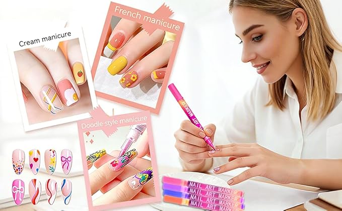 Nail Art 12-Color Marker Set, Fine-Tip Precision Pens for Manicure Design，3D Nail Art, Drawing Painting Liner Brush for Beauty Adorn Manicure Tools