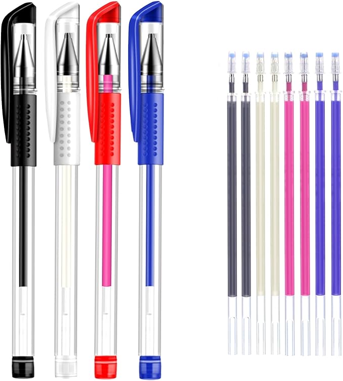 Heat Erase Pens for Fabric with 8 Free Refills for Quilting Sewing, 4 Colors Assorted Pack