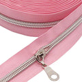 MebuZip #5 Silver Metallic Nylon Coil Zippers by The Yard Bulk Coil Zipper Roll 10 Yards with 25pcs Pulls for DIY Sewing Craft Bags (Pink)