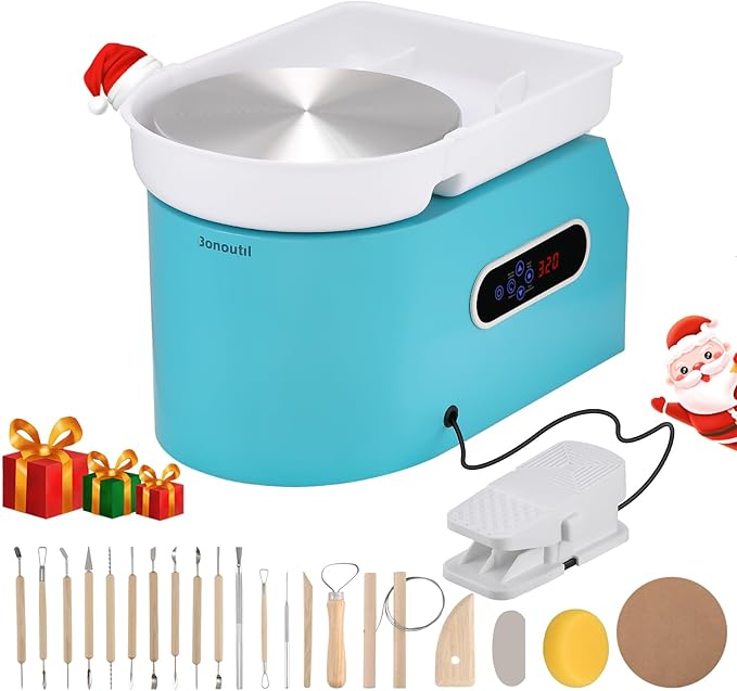 Bonoutil Pottery Wheel 11" Electric Ceramic Forming Machine LCD & Foot Pedal Control 20lbs Capacity Clay Art Sculpting Tools Kit at Home Pottery Wheels for Adults Beginners