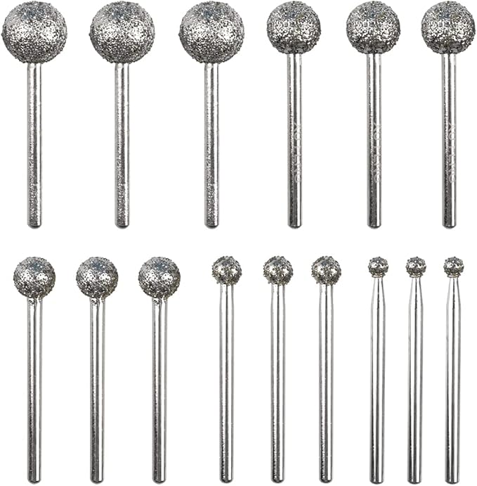 1/8 Shank Diamond Grinding Burr Drill Bit Ball Shape Diamond Rotary Bit,15pcs 36# Course Burrs Set Mounted Points Bit Universal Fitment Rotary Tool for Stone Carving, DIY,Polishing, Engraving