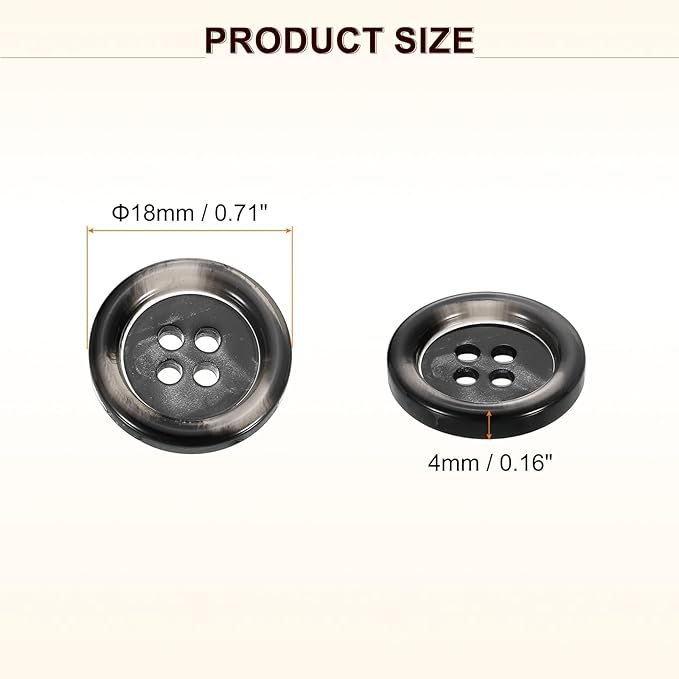 HARFINGTON 24pcs Sewing Button 18mm (11/16") 4 Holes Resin Round Buttons Craft Sewing Accessories for Clothing DIY Crafts Decoration, Black-Grey