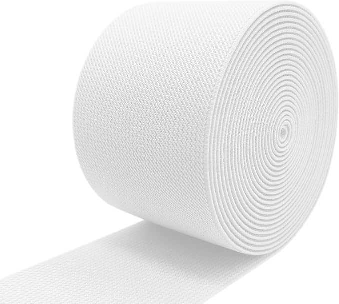 White Knit Elastic Band for Sewing 3 inch 5 Yards Double-Side Twill Woven Elastic Heavy Stretch Elastic Spool for Clothes Pants Waistband, Wigs, Skirts, Craft DIY Projects