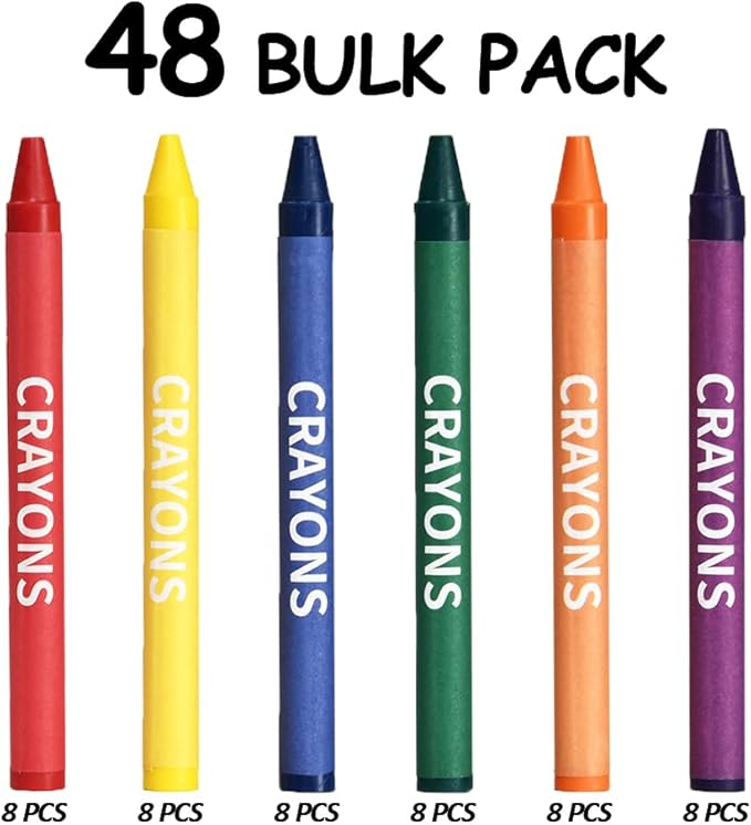 Rarlan Crayons Bulk, 6 Colors, 8 Boxes, 48 Count Crayons