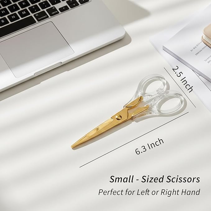 Gold Scissors, Stainless Steel Blade with Acrylic Handle, All Purpose Scissor for Office, School, Home, Fabric Shears, Tijeras (6.3" Gold)