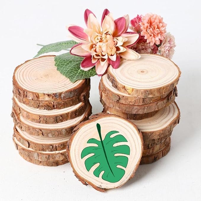 15 Pcs Natural Wood Slices, BetterJonny 4.7-5.5inch Unfinished Predrilled Round Wooden Circles Wood Discs for Christmas Ornaments DIY Crafts Decoration
