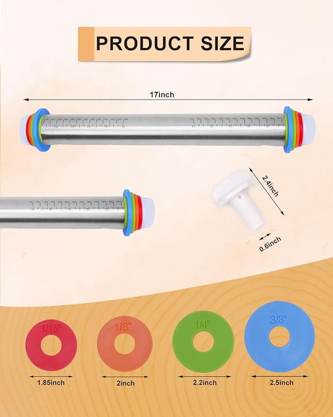 eZAKKA Adjustable Rolling Pin with Thickness Rings, 17inch Clay Pottery for Clay Tools, Pottery Tools with Clay Slab Roller & Clay Guides Sticks