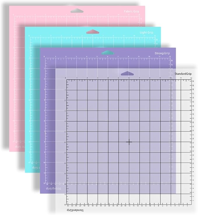 4 Pack Silhouette Cutting Mat, (12 x 12 Inch StandardGrip/LightGrip/StrongGrip/FabricGrip) Cutting Mat, Replacement Cutting Mat for Scrapbooking, Quilting, Crafts Project