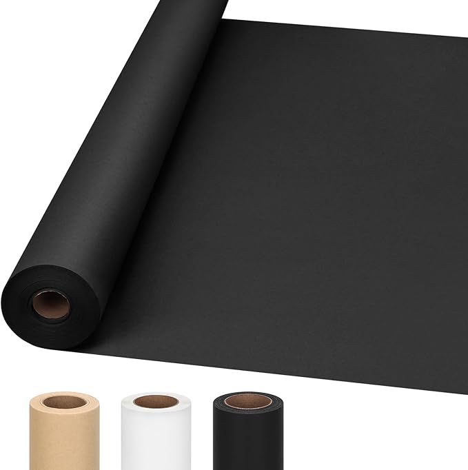 Moretoes 36" x 2,400"(100') Black Wrapping Paper Roll, Kraft Packing Paper Roll for Gift Wrapping Craft Bulletin Board Banner Art Bouquet Flower Packing Moving Shipping 85GSM
