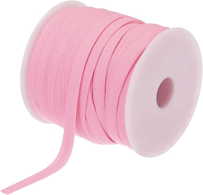 MECCANIXITY 1/4 Inch Double Fold Bias Tape Polyester Continuous Bulk Bias Tape for Sewing,Seaming Quilting Hemming Binding Crafts (Pink 25 Yards)