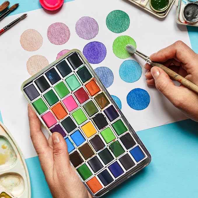 Portable Watercolor Tins Paint Palette with 40Pcs Empty Half Pans and Magnetic Squares, Small Travel Metal Paint Box with Acrylics Painting Art Drawing.Green Rose