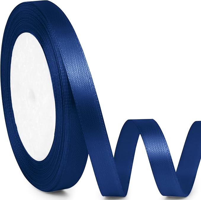 3/8" x 25 Yards Satin Ribbon, Navy Blue Silk Ribbon Ideal for Gift Wrapping, Floral Bouquets, Crafts, Wedding Party Decorations, Christmas and Sewing Projects