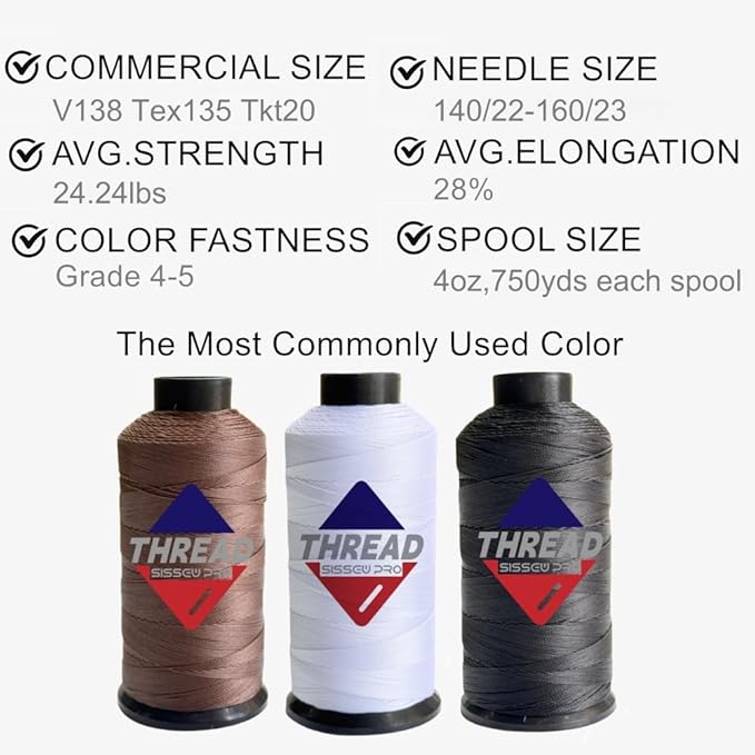 Sissewpro Bonded Nylon Thread 138 Upholstery Thread Heavy Duty for Sewing Machine Strong Black Threads for Leather Crafts Furniture Cusion,Boats Car Cover Seats,Canvas,Tex135, 4oz 750yds (2, Brown)
