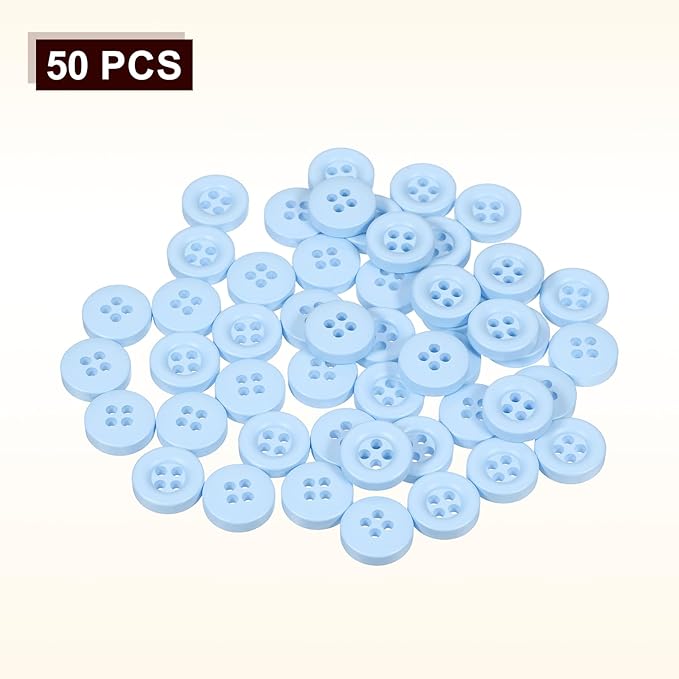 HARFINGTON 50pcs Sewing Button 11mm (15/32 Inch) 4 Holes Resin Thickened Round Crafting Replacement Buttons for Clothing DIY Crafts Decoration, Light Blue