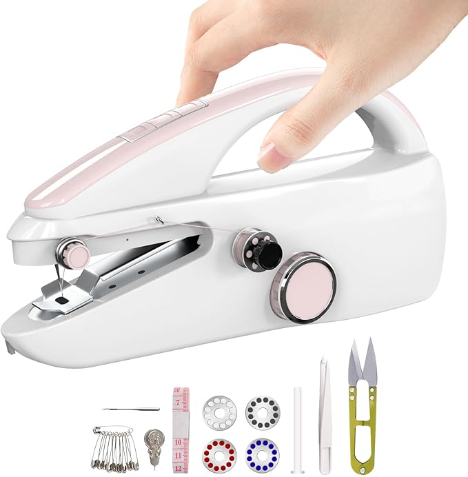 Handheld Sewing Machine,Two dear,Mini sewing machine,Easy to Use and Fast Stitch Suitable for Clothes,Fabrics, DIY Home Travel Electric Handheld Sewing Machine for Beginner.Pink