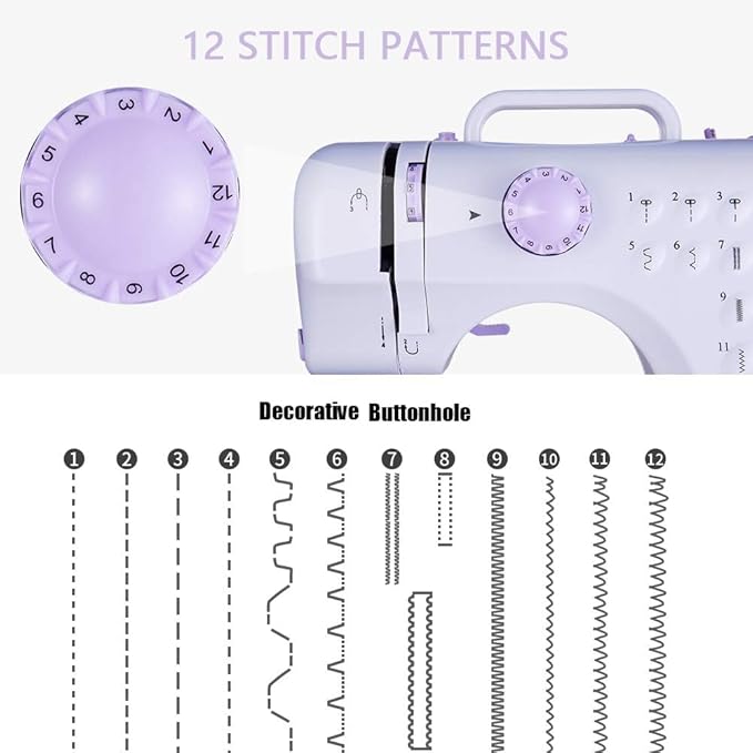 Portable Sewing Machine for Beginners - 12 Built-in Stitches with Accessory Kit, Compact Travel Design for Clothing Repairs, DIY Crafting & Emergency Fixes at Home