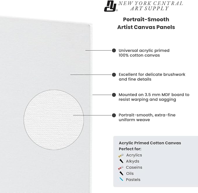 Portrait-Smooth Artist Canvas Panel 14x18 - Professional Quality 100% Cotton Canvas Panels for Painting - Ideal for Painting, Acrylics, Oils
